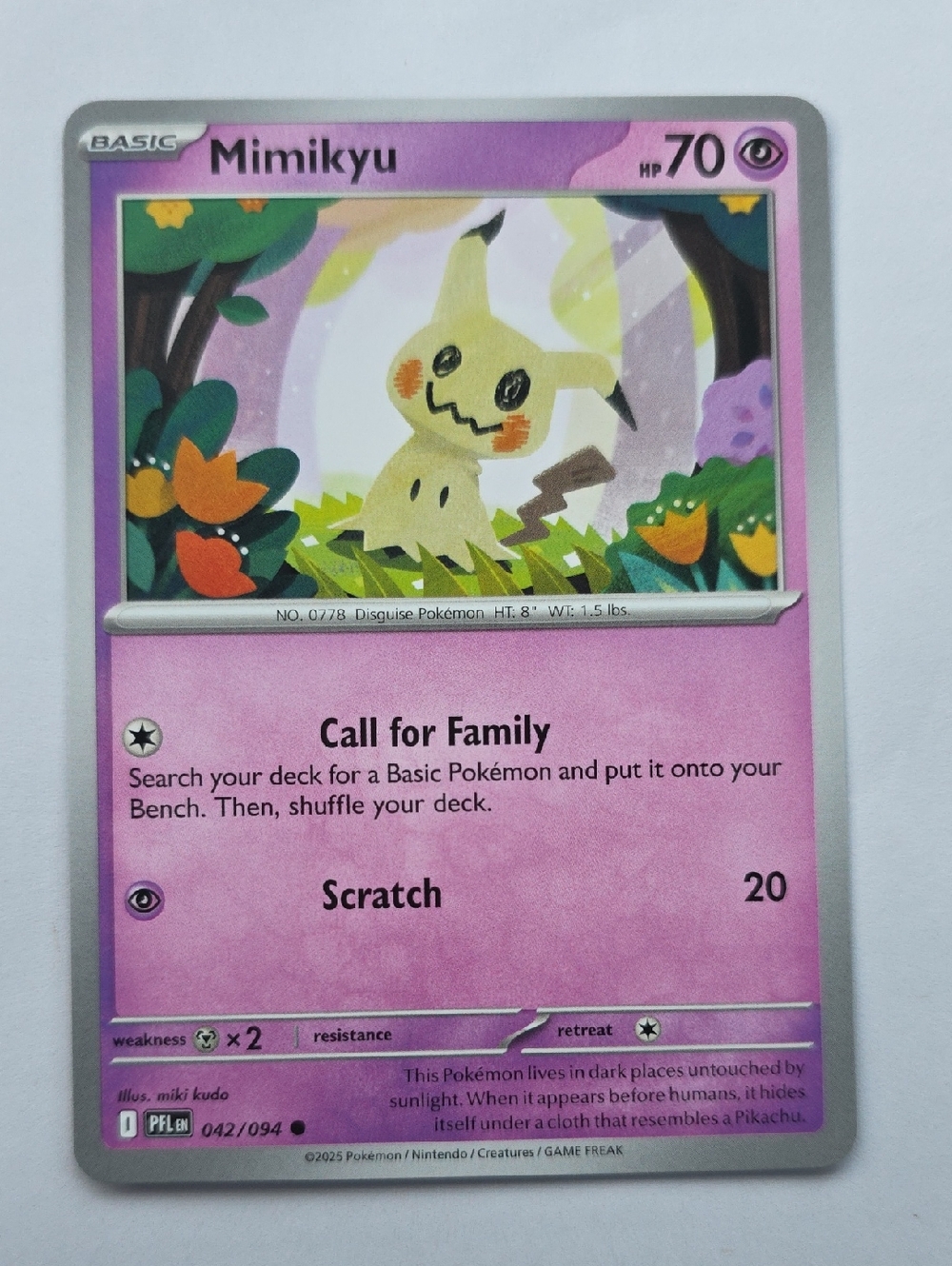 Pokemon Mimikyu Trading Card - Pink and Purple Frame